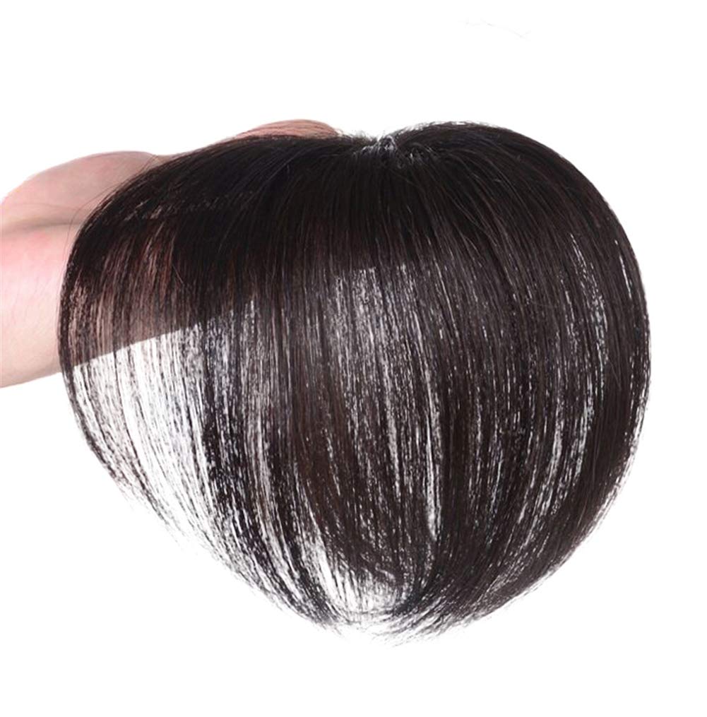 Hair Forehead Topper Bangs with Clips in, 2.4"x 2.4" Round Base Easy Toppers Hair Pieces for Women, 8" Off Black