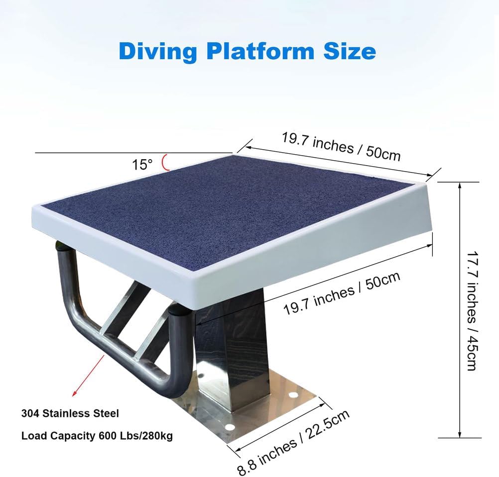 Heavy Duty Stainless Steel Diving Platform - Non-Slip 15° Inclined Diving Board for Pools, Professional Grade, 600 Lbs Load Capacity, Ideal for Competitive Diving