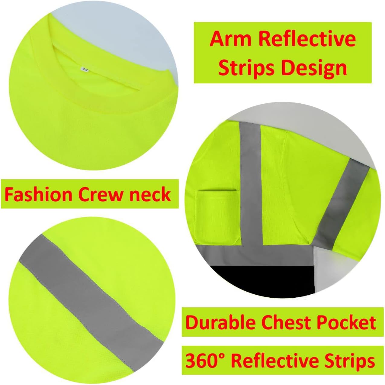 BeautyWill High Visibility Shirts Long Sleeve Class 2 Reflective Shirts ANSI with Pocket Safety Shirts for Men and Women
