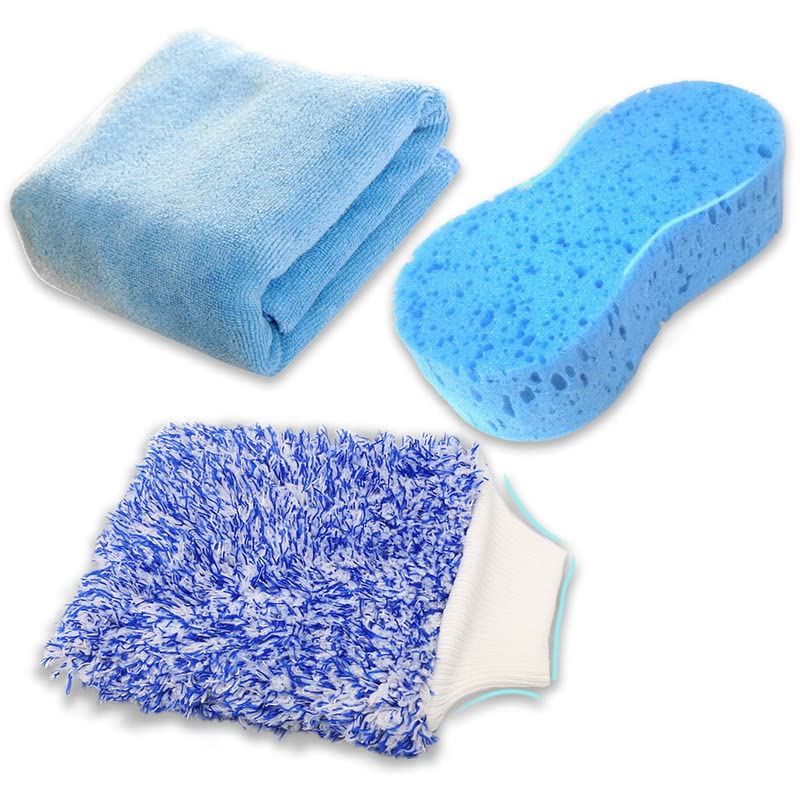 Kalevel Car Cleaning Supplies Interior Car Detail Towel Exterior Wash Sponge Microfiber Wash Mitt Kit for Air Vents Dashboard Blue 3 Pcs