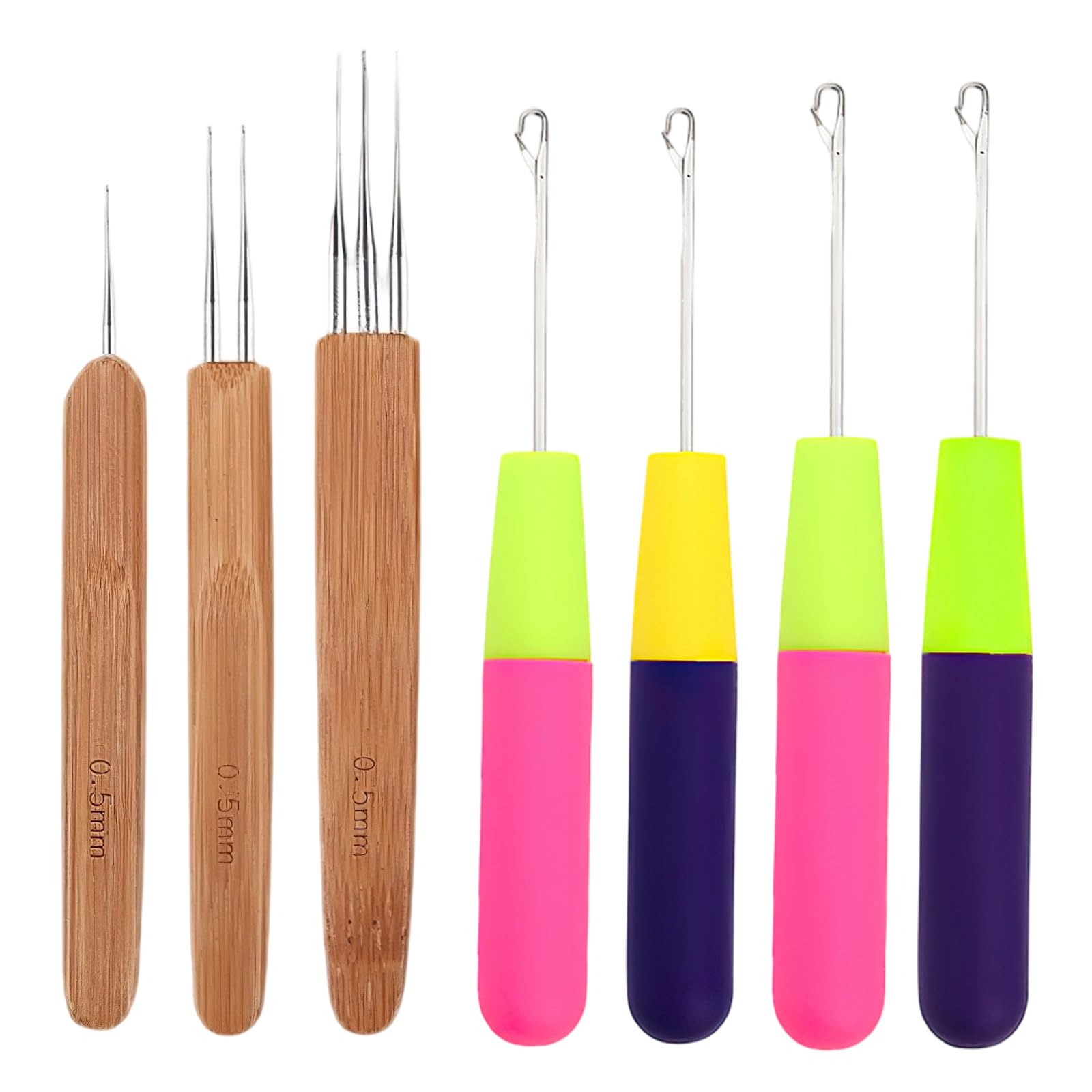 7 Pcs Crochet, Knitting Needles, Crochet Hair, Latch Hook, Dreadlock Accessories, Plastic Handle Crochet Needle, Hairs Extension Latch Needle Hook for Rug Making, Hair Weaving and DIY Crafts