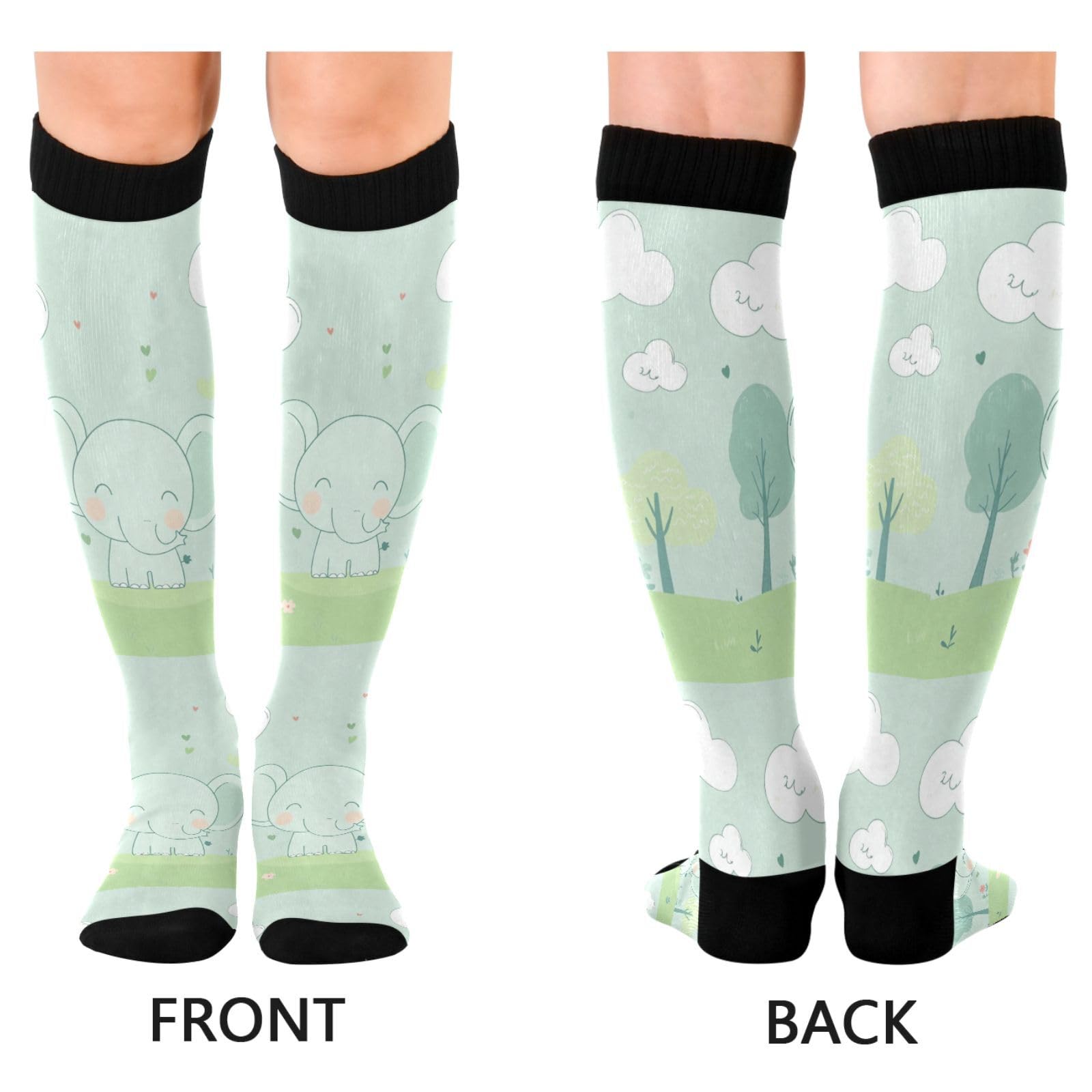 Wassud Cute Elephant Compression Socks for Women and Men 20-30 mmHg Knee High Socks for Nurses Travel 1 Pair