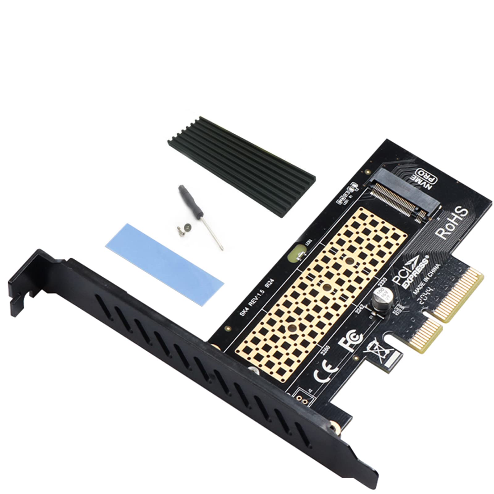 M.2 NVME to PCIE 3.0/4.0 x4 Adapter Card Converter PCIE for M.2 PCIE SSD (NGFF) SSD 2230 2242 2260 2280 with M.2 PCIE NVME SSD Aluminum Alloy Heat Sink