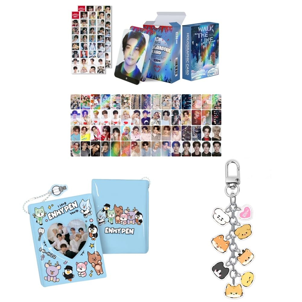 ZRHMCJEN K-Pop Set 60Pcs Photocards Postcards, 64Pcs Stickers, Album Binder Holder Book, Keykeychain/ENN