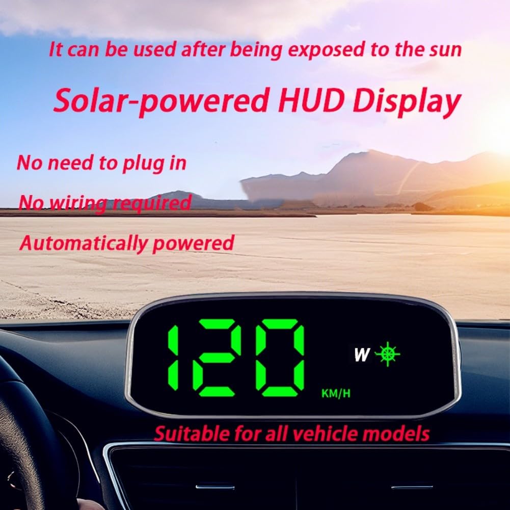 Compteur de vitesse solaire pour voiture, affichage tête haute, GPS et compteur de vitesse numérique avec détection de lumière intelligente HUD, noir, 11,5 x 4,5 cm