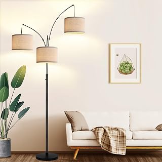 Nintiue Dimmable 3-Light Arc Floor Lamp for Living Room - 80" Tall Modern Standing Lamp with Beige Shades, Heavy Marble Base & 3 LED Bulbs Included