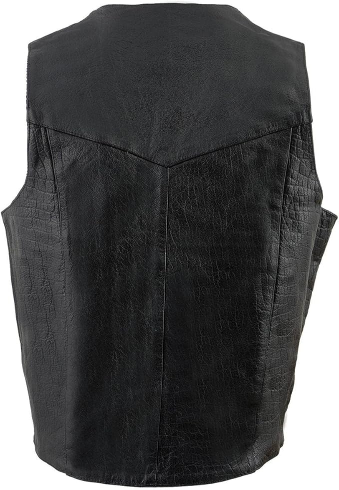 Milwaukee Leather Men's Black TALL Leather Classic V-Neck Motorcycle Biker Vest w/Snap Closure - 4