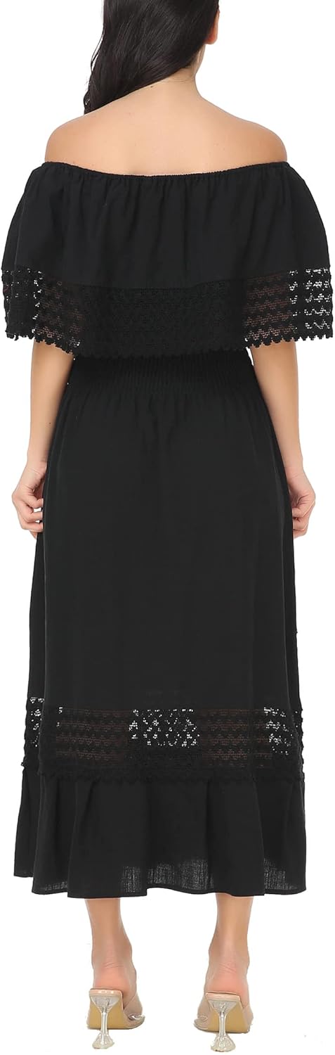 YZXDORWJ Women Embroidered Mexican Peasant Casual Sexy Lace Off-Shoulder Long Dress - Image 7
