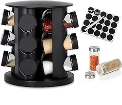 Porta Tempero Mantimentos Giratório Cozinha Inox 12 Potes (BLACK)