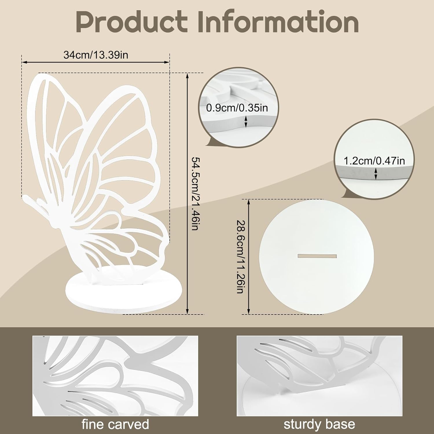 22 Inch White Wood Butterfly Prop Decor - Large Wings Wooden Cutout Backdrop for Princess, Wedding, Baby Shower, Birthday Party Decoration
