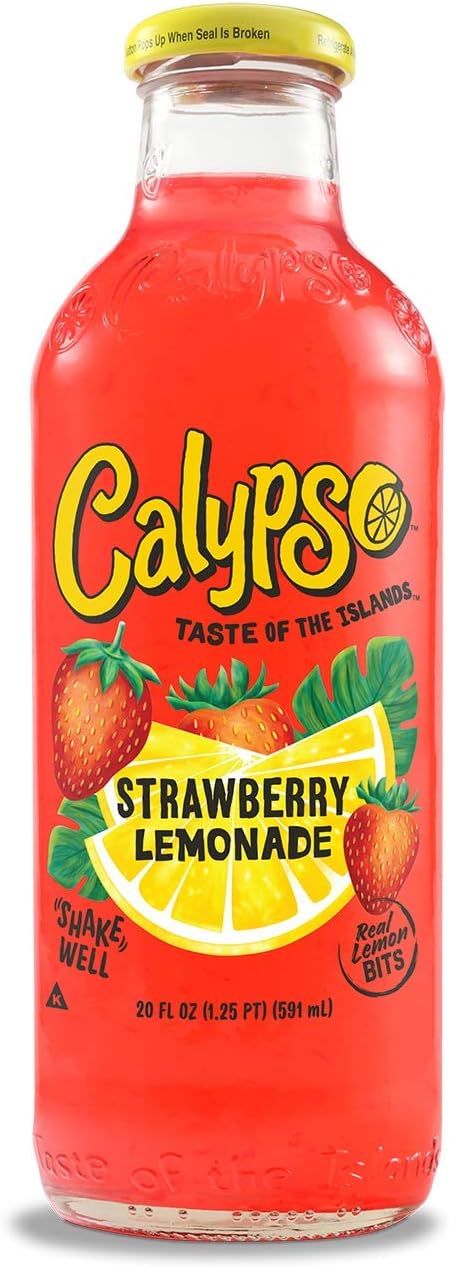 Lemonade, Strawberry Lemonade, Made with Real Fruit, 16 Fl Oz Glass Bottles (Pack of 12)