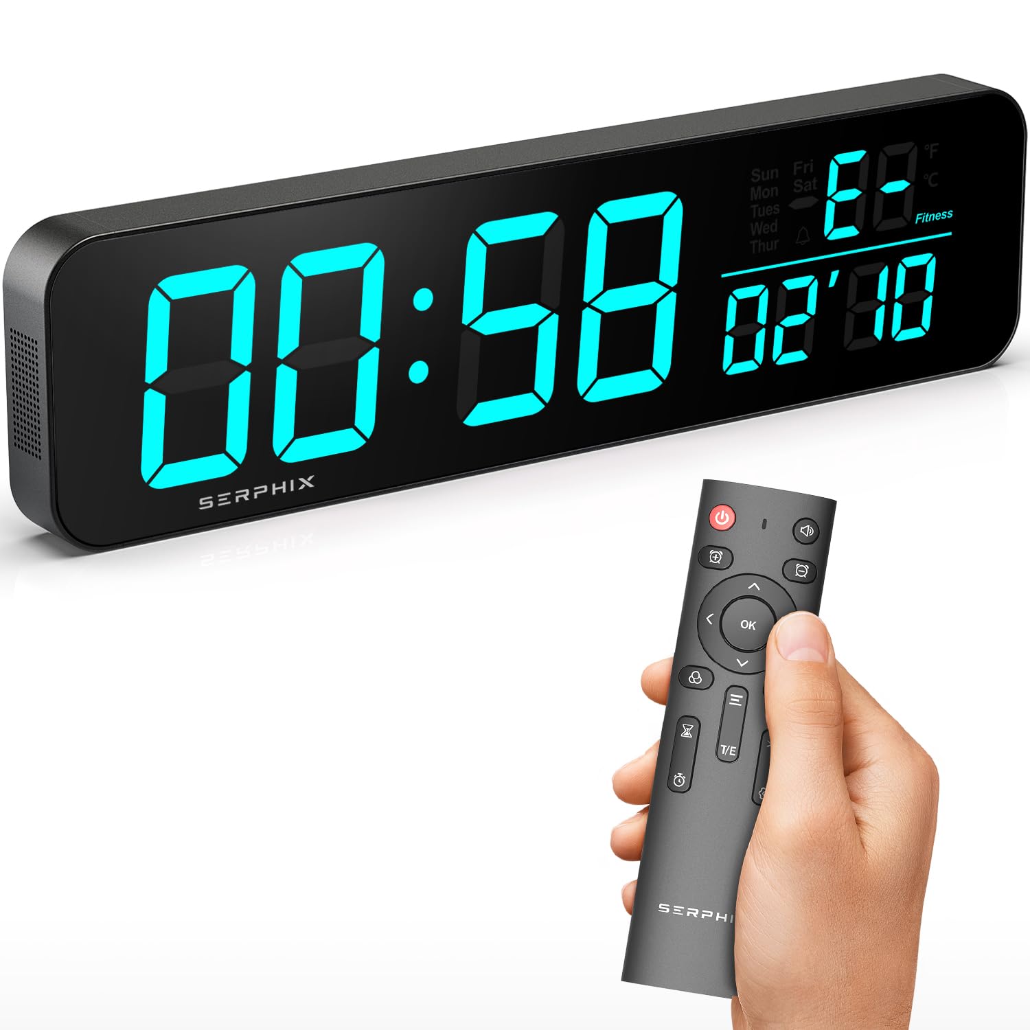 SERPHIX 15.2" Gym Timer with 10 LED Colors, Voice Countdown Alert & Bluetooth Speaker, Interval Workout/Tabata/EMOM/Countdown/Stopwatch, Lager Digital Wall Clock for Home Gym, Garage and Classroom