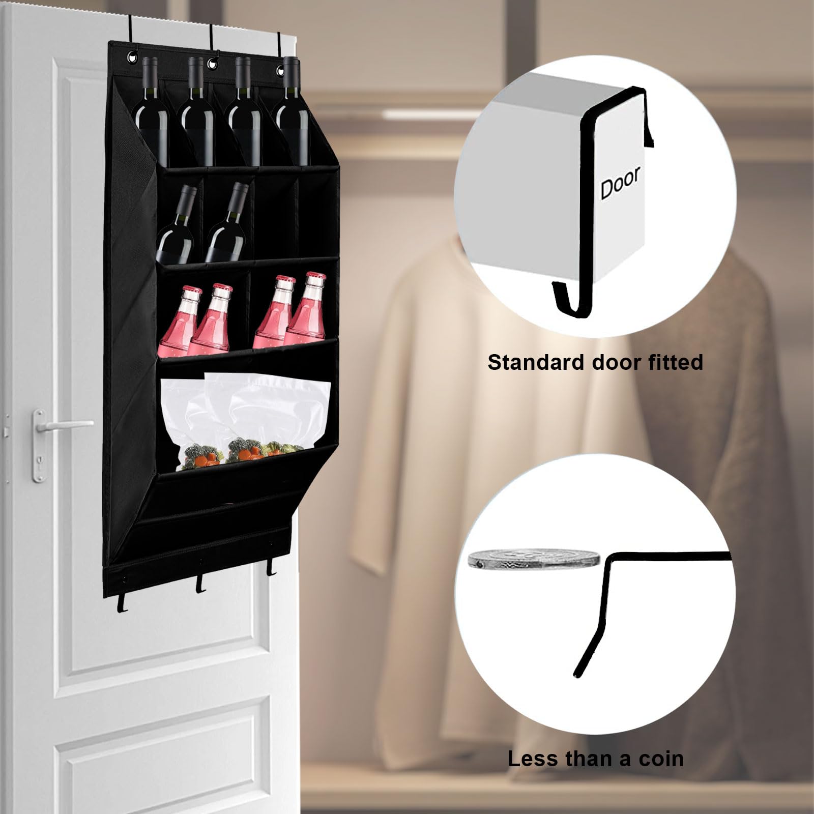 Zapatero para colgar sobre la puerta con 11 bolsillos para ahorrar espacio, almacenamiento para dormitorios y armarios estrechos, perfecto para botas, juguetes, botellas de agua, 1 paquete