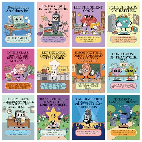 Affiches amusantes salle de classe Lemosae | Lot de 12 posters pour décoration de rentrée scolaire