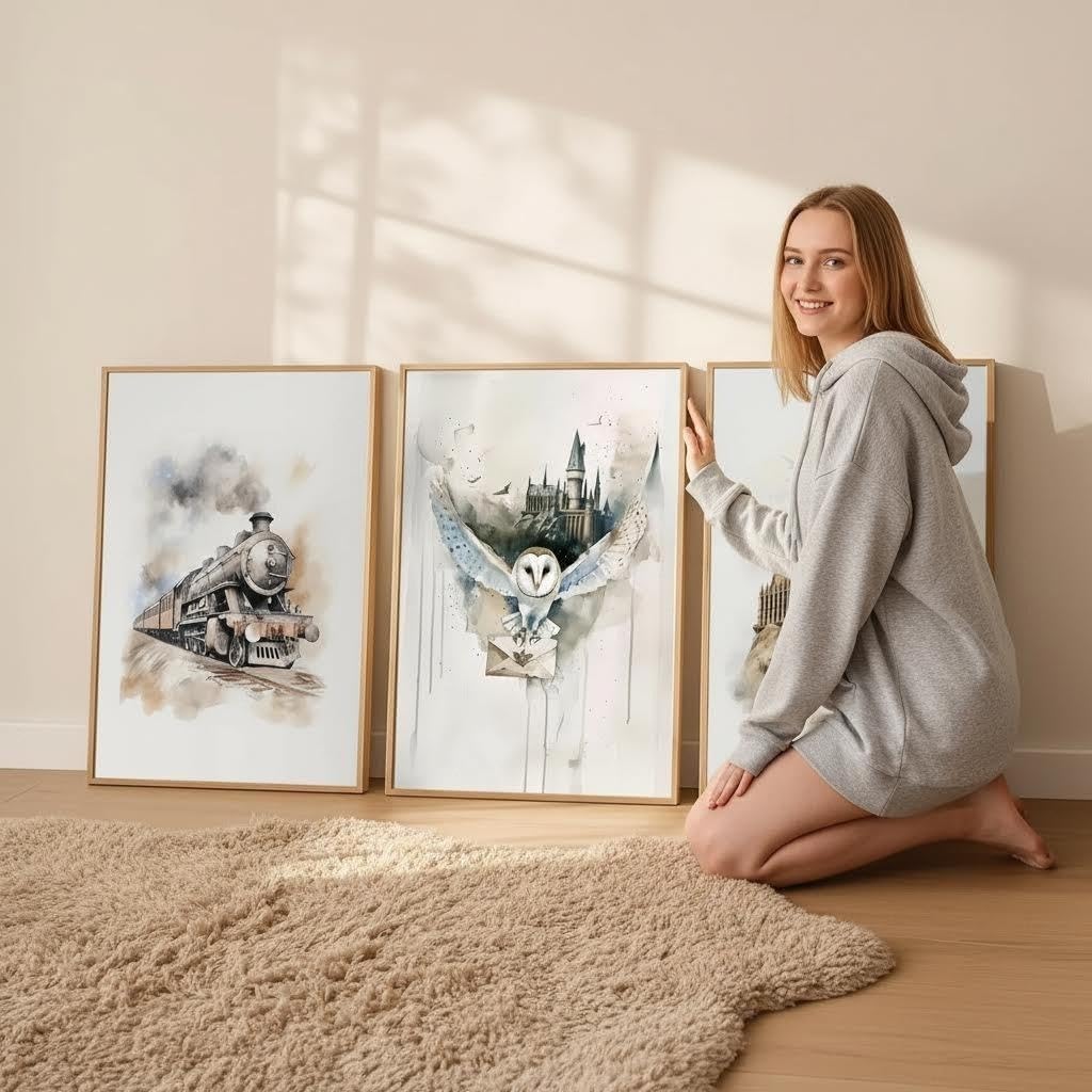 3pcs Magic Nursery Canvas Wall Art Express Train Owl Magic Castle Painting Picture Wall Decor Neutral Watercolor Poster Print Artwork For Kids' Baby Nursery Living Room Decoration Unframed