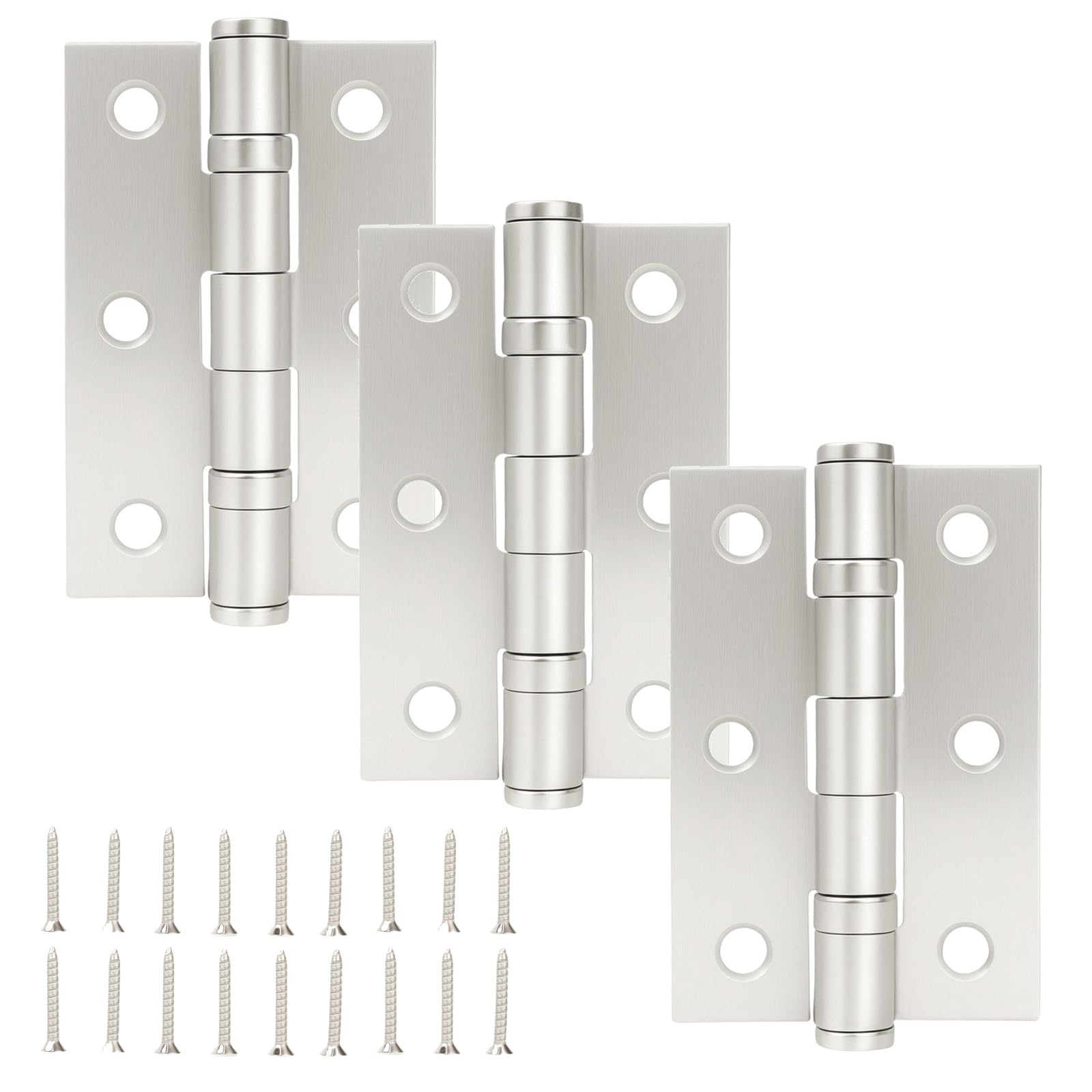 HARDHAWK Door Hinges with Mounting Screws, 3-Pack, Satin Nickel