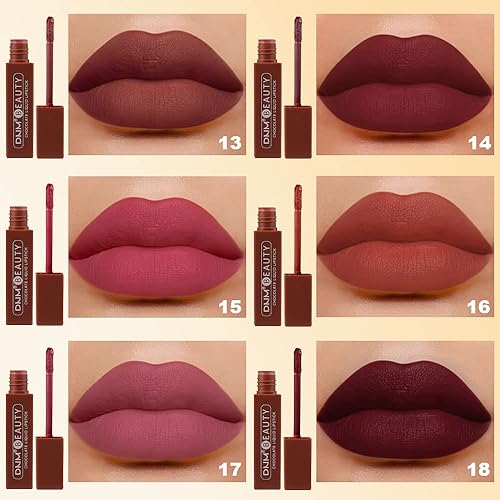 Miniatura 2 de Juego de 6 lápices labiales líquidos de chocolate mate, brillo de labios, para mujer, color rojo oscuro profundo, 24 horas permanecen en mate,