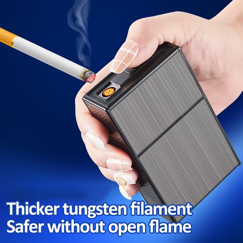 Caja de Cigarrillos de Aluminio 2 en 1 con Encendedor Electrónico Recargable a Prueba de Viento para 20 Cigarrillos