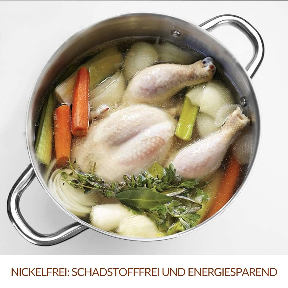 HOMICHEF Suppentopf 24,5 cm 7,6 Liter mit Deckel Nickelfreier Edelstahl - Hochglanzpolierter Suppentopf 7,6 L mit Deckel - Gesundes Kochgeschirr Topf 7,6 Liter