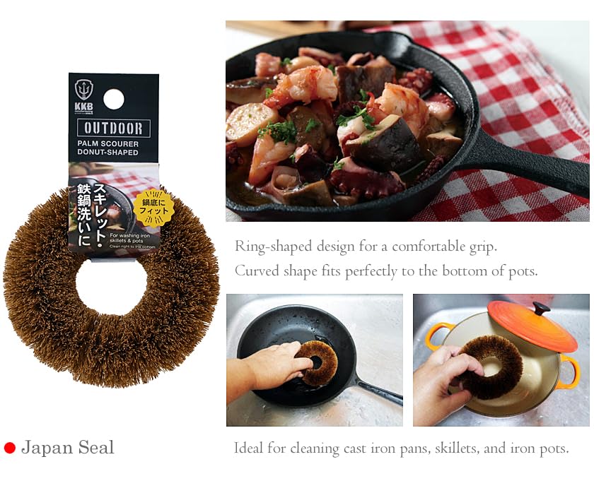 Image of Natural Palm Fiber Scrubber Set with 3 Shapes for Cast Iron, Dishes & Outdoor Cleaning