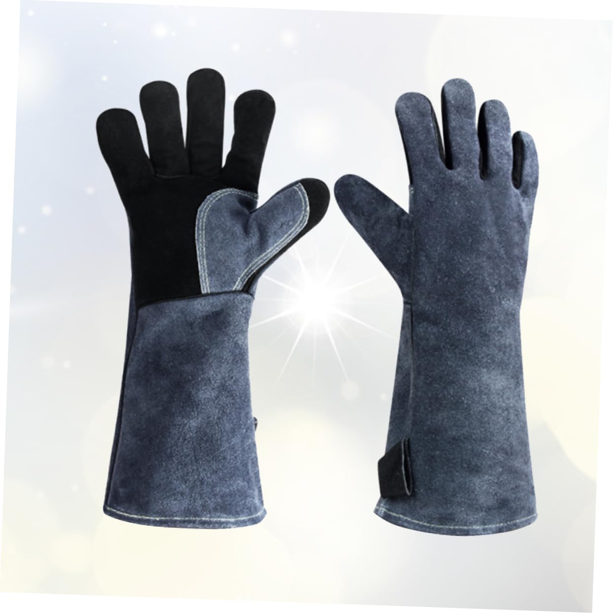 Hitzebeständige Leder Grillhandschuhe 1 Paar, Schwarz, mit Schutz