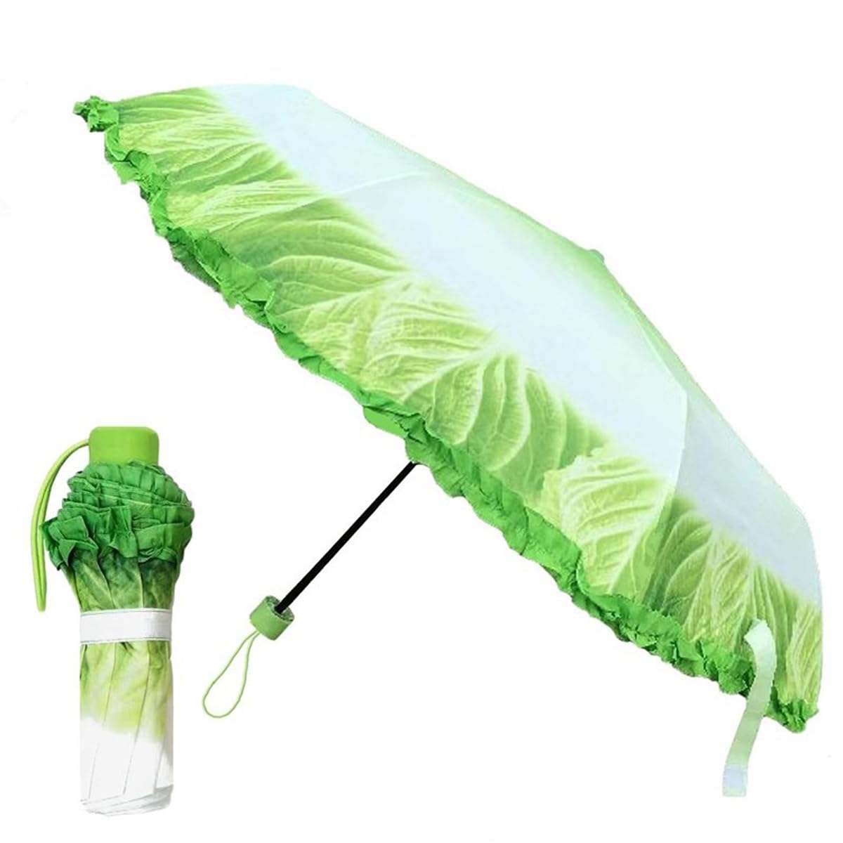 Creative Cabbage Umbrella, Three Folding Sunny and Rainy Umbrellas, Funny Vegetable Rain Umbrella, Gifts for Girls and Ladies