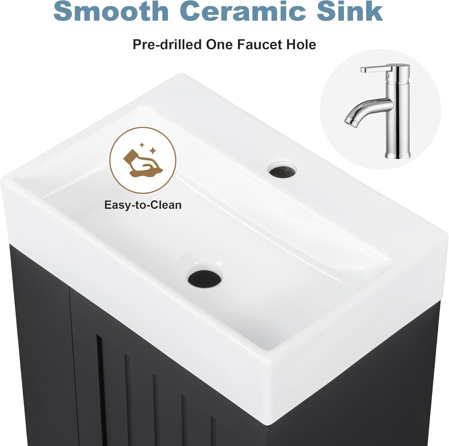 Harper & Bright Designs 20" Bathroom Vanity with Sink, Wall-Mounted Single Basin Vanity Set with One Drawer & Two-Tier Left Side Storage Shelf, Storage Cabinet with Ceramic Basin for Bathroom, Black