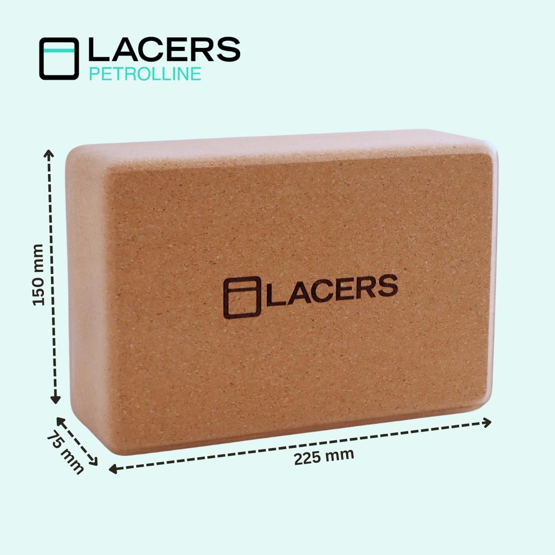 Lacers PetrolLine Yoga Block Kork – Rutschfester Yogablock aus Naturkork | Stabiler Yogaklotz als Hilfsmittel für Yoga, Pilates & Dehnung | Zubehör für Anfänger & Profis