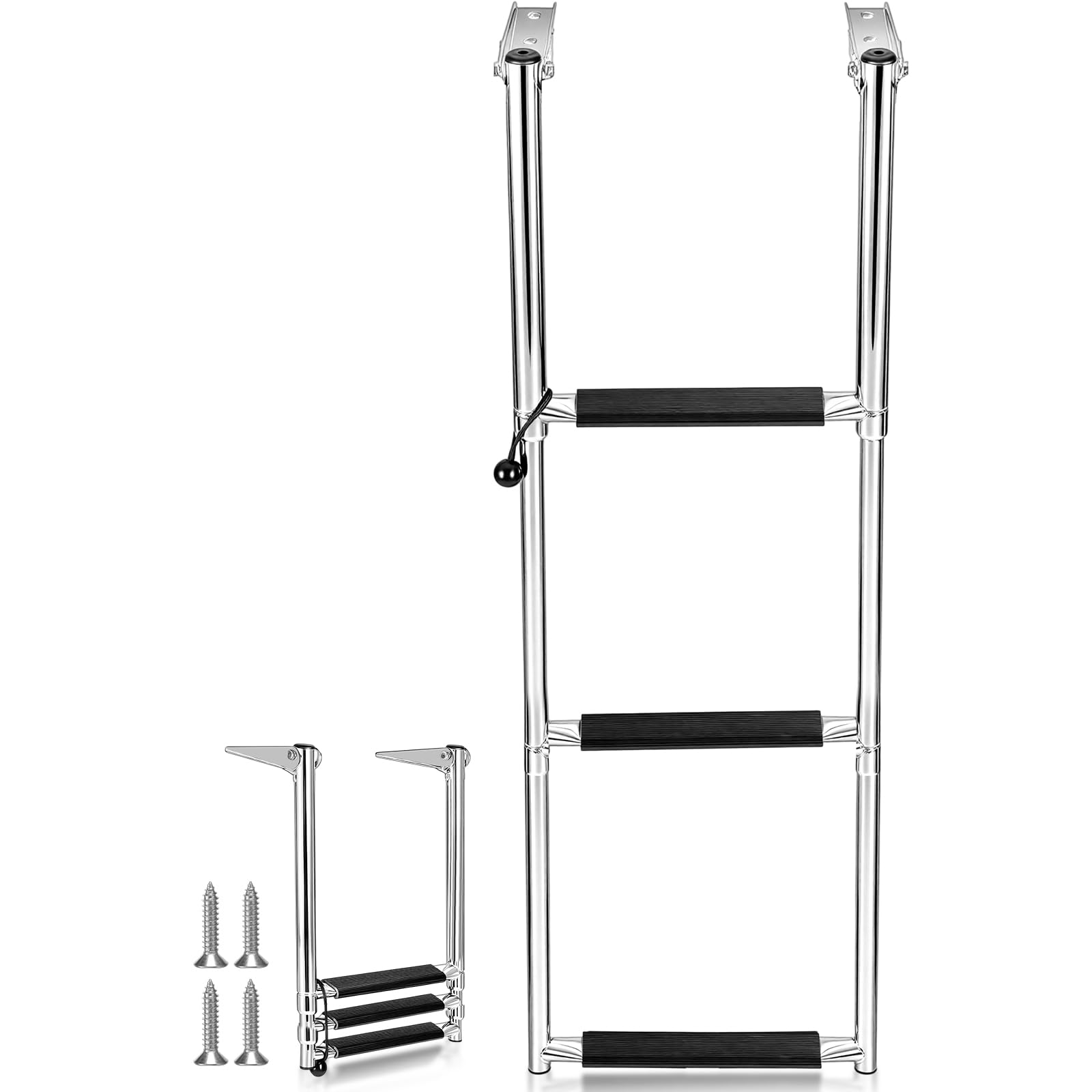 Frienda Boat Ladder 304 Stainless Steel Telescoping Step Ladder Heavy Duty Folding Pontoon Boat Stepladder Portable Dock Swim Stepladder for Marine Yacht