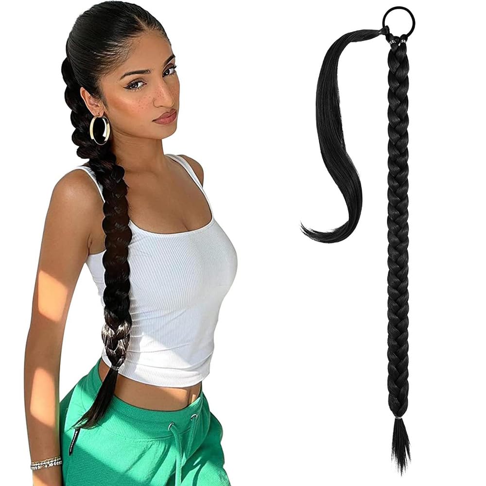 RPAEOY Coleta Postiza Pelo Extensiones Larga Liso Postizos Sintético DIY Coleta Envolvente Ponytail Extensiones De Cola Natural Trenzado Extensiones Pelo Para Mujer Negro