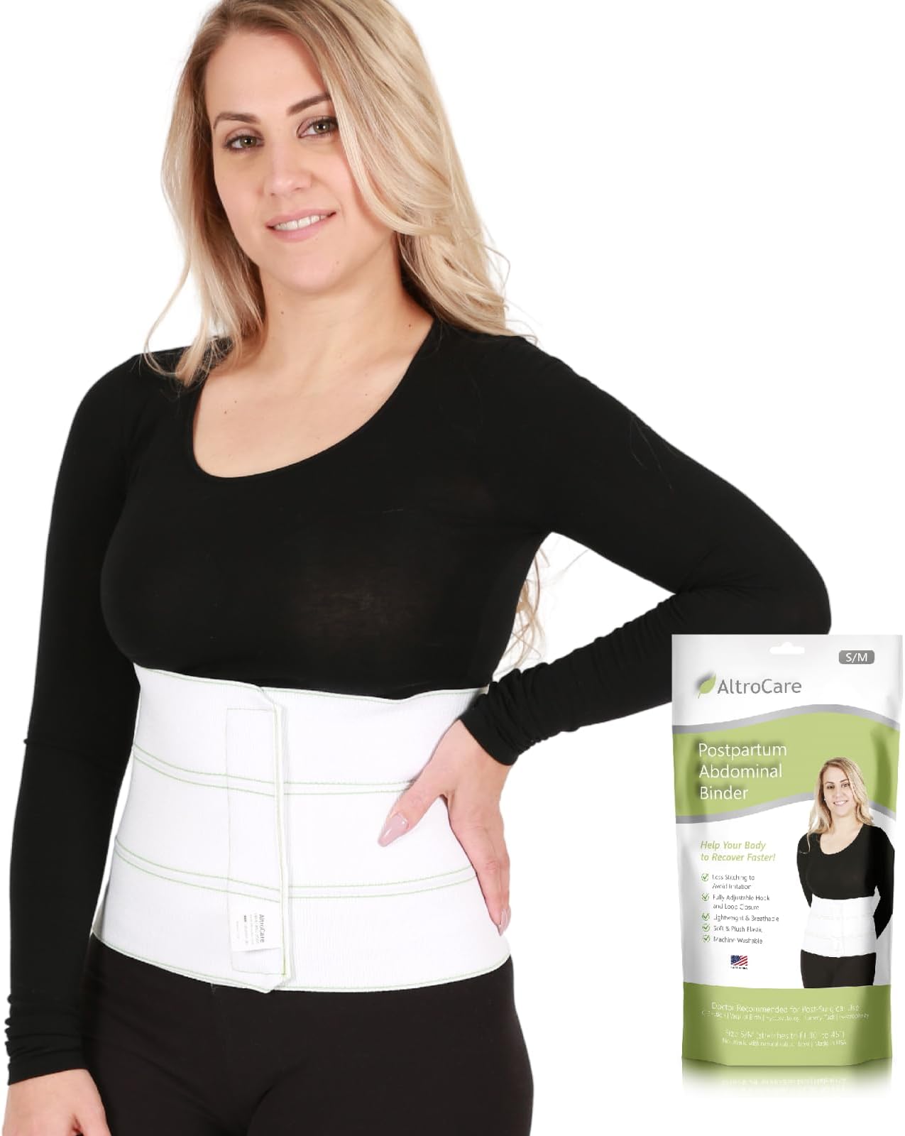 3 Panel, 23cm high Postpartum Abdominal Binder, Stretches to fit 160cm - 190cm
