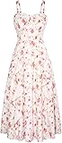 Belle Poque Sun Dresses for Women 2025 Boho Midi Dresses Casual Spaghetti Ruffle Dress Wedding Guest Dresses for Women Small Pink Floral