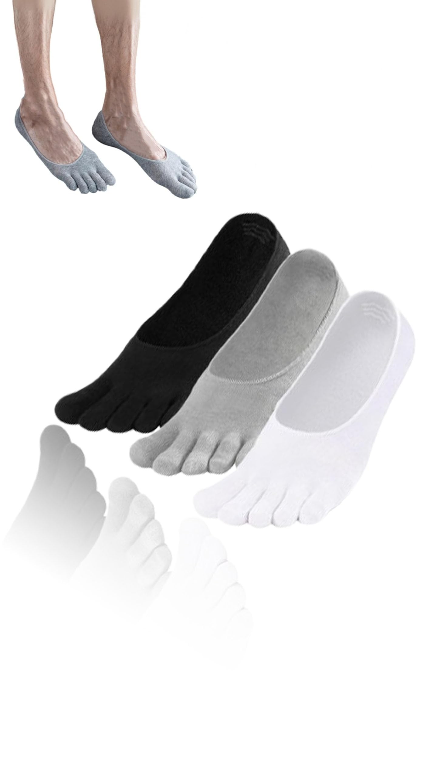 – Moisture-Wicking No Show Toe Socks - 3 Pairs for Men & Women, Running Five Fingers Athletic Invisible Liner Socks