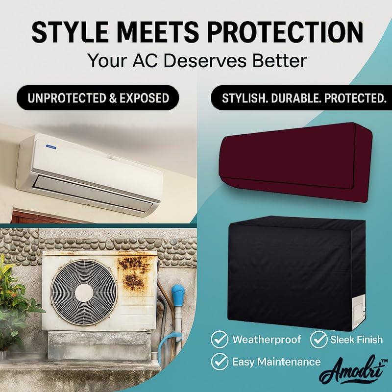 Image of Universal AC Outdoor Cover - Compatible with 1.5 & 2 Ton Split ACs, All-Season Protection (Solid Maroon)