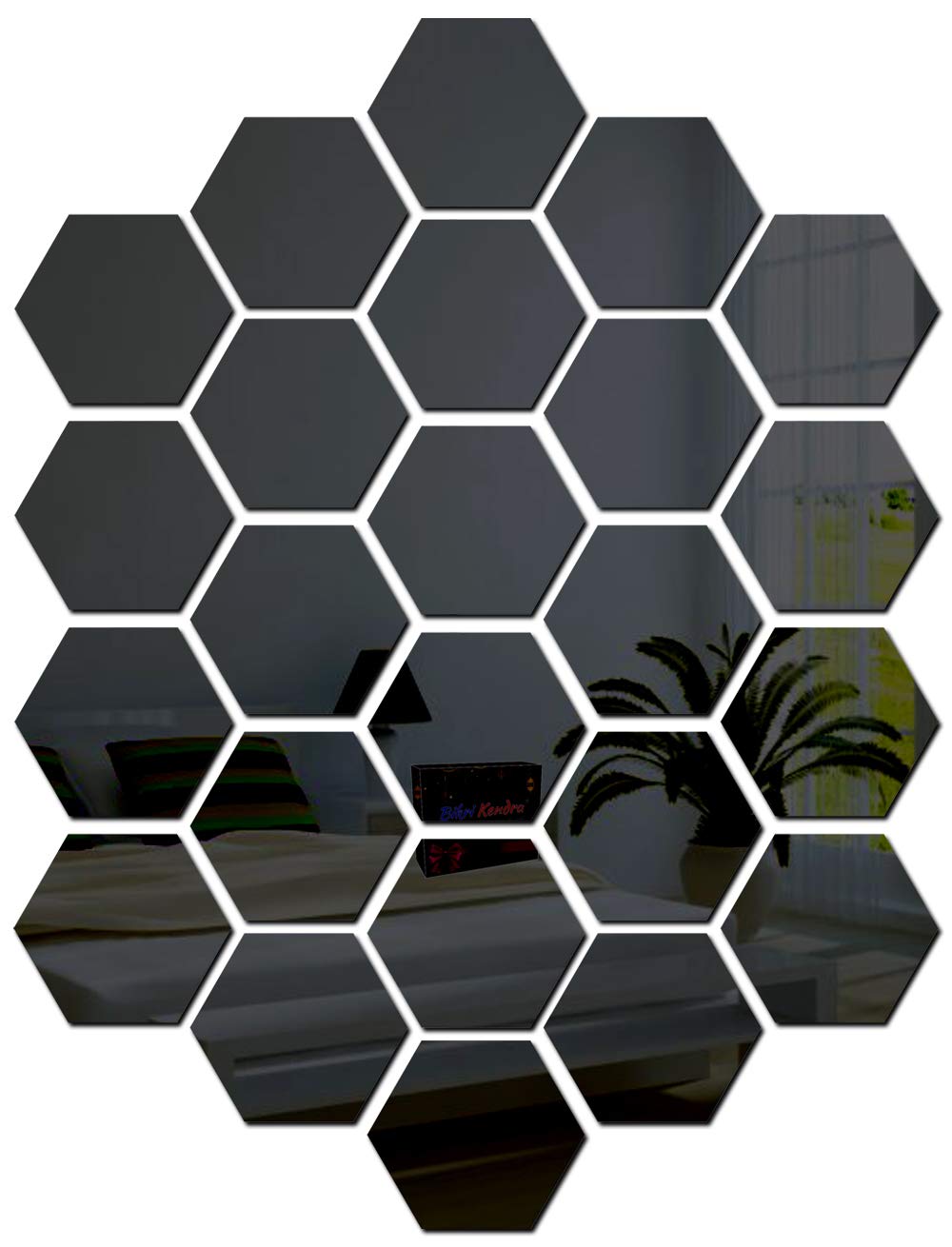 Bikri Kendra - Hexagon 24 Black Mirror Stickers for Wall, Acrylic, Mirror Decor Sticker, Hexagonal Wall Mirror Stickers, Acrylic Sticker