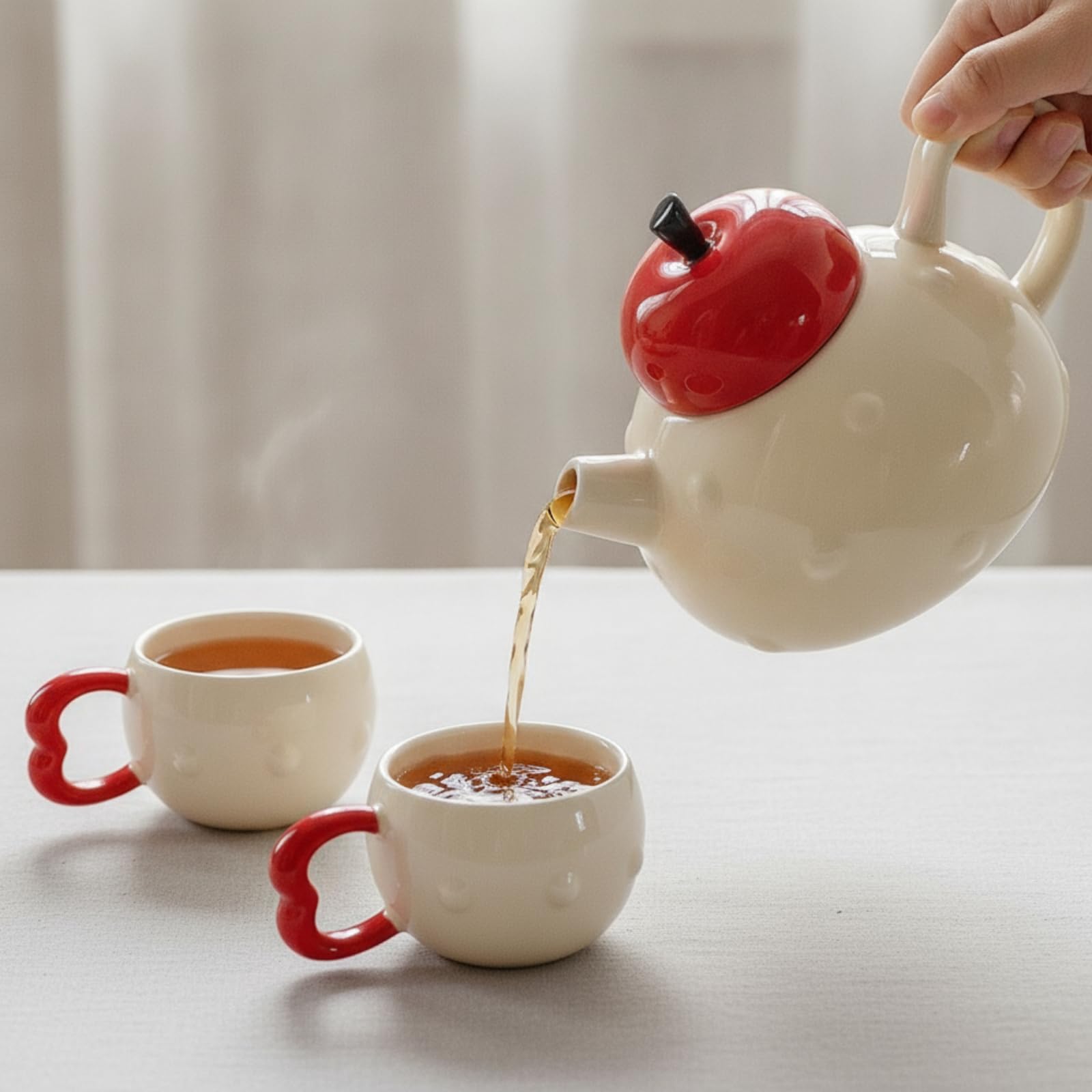 Baoblaze Set da Tè in Cerca Elegante Teiera con Tazze Moderno Stoviglie per Tavola, Con Vassoio
