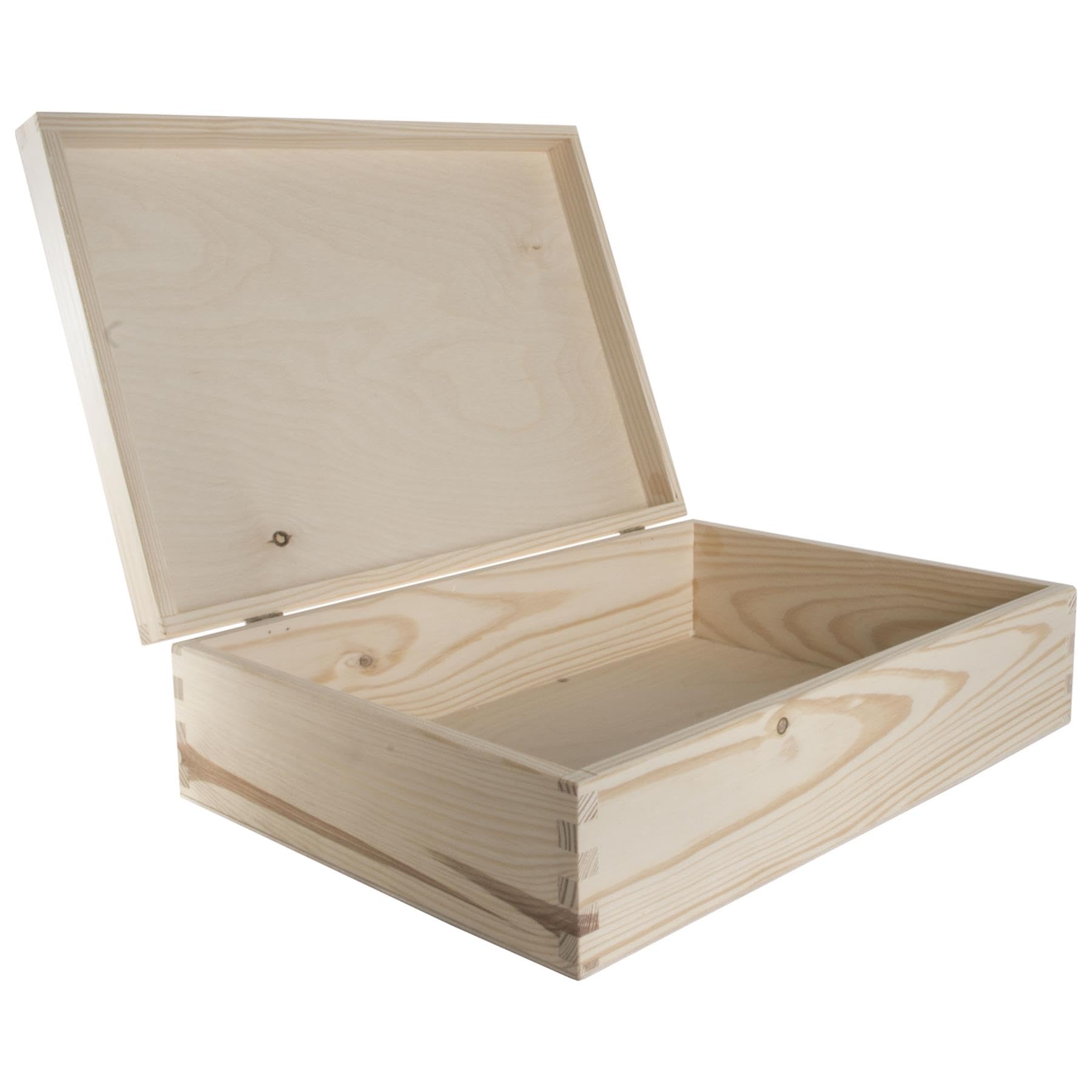WooDeeDoo Large Rectangular Wooden Box with Hinged Lid – 35 x 25 x 10 cm – Plain Pine Storage Box for A4 Paper Files Crafts Documents Gifts DIY Painting Decoupage Custom Projects — image 1