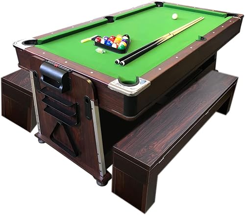 Miniatura 2 de 4 en 1 - Mesa de billar verde de 7 pies con bancos + hockey de aire + tenis de mesa de tenis + mesa de comedor modelo mate, verde, blanco, rojo
