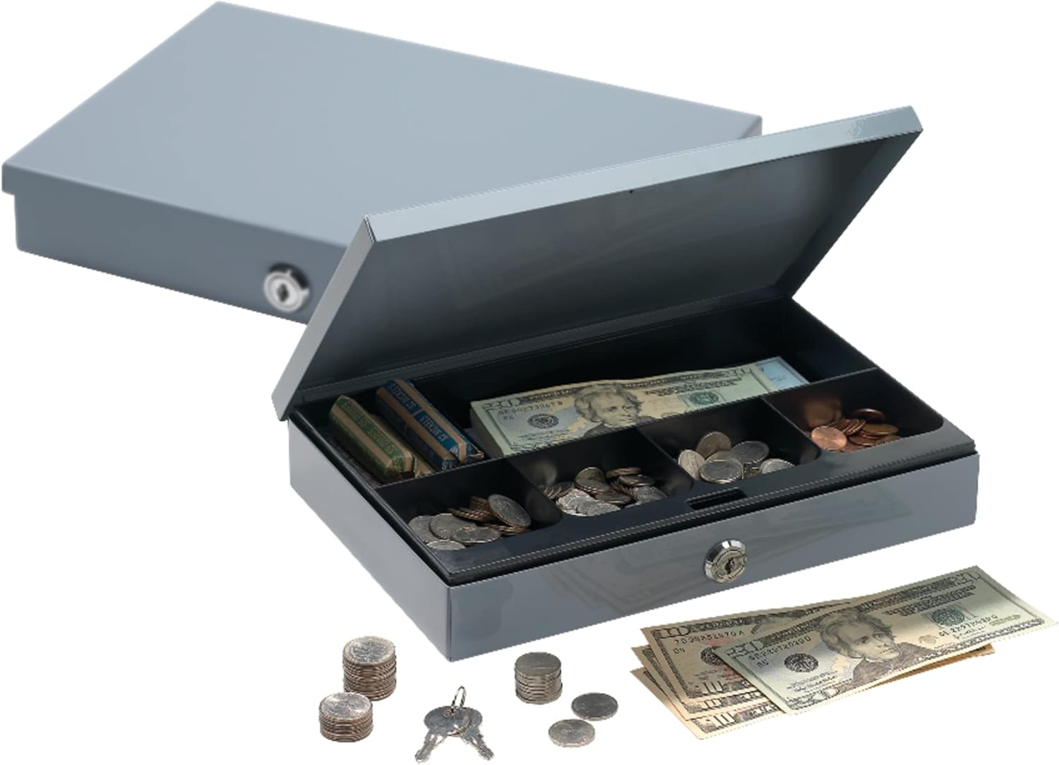 Ultra-Slim Cash Box with Security Lock, 2H x 11 1/4W x 7 1/2D, Gray