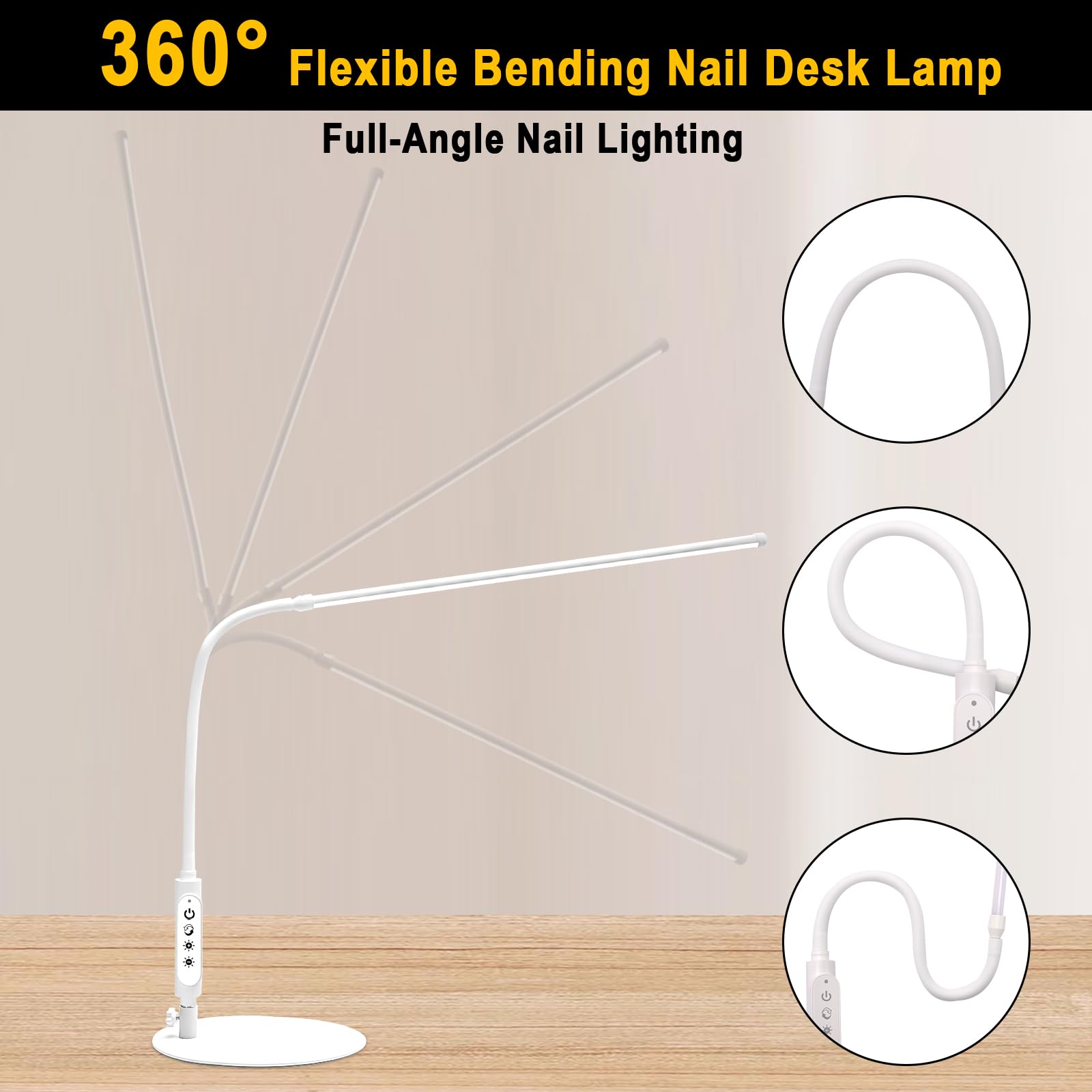 CGBE 60cm Lampada da Tavolo per Unghie: 360° Flessibile Lampada da Scrivania per Unghie per Onicotecnico - Tocca Controllo - Dimmerabile Luce Scrivania LED per Manicure Lettura Studio Lavoro