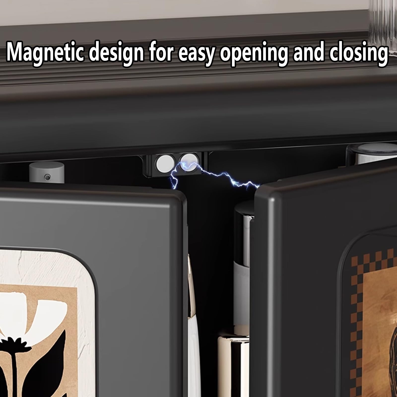 Armadietto Bagno Sospeso Nero Ante Magnetiche a Doppia Cerniera Pensili Bagno Sospesi Salvaspazio con Ganci Materiale Plastico Adatto a Bagni e Soggiorni(45 * 13 * 32cm)
