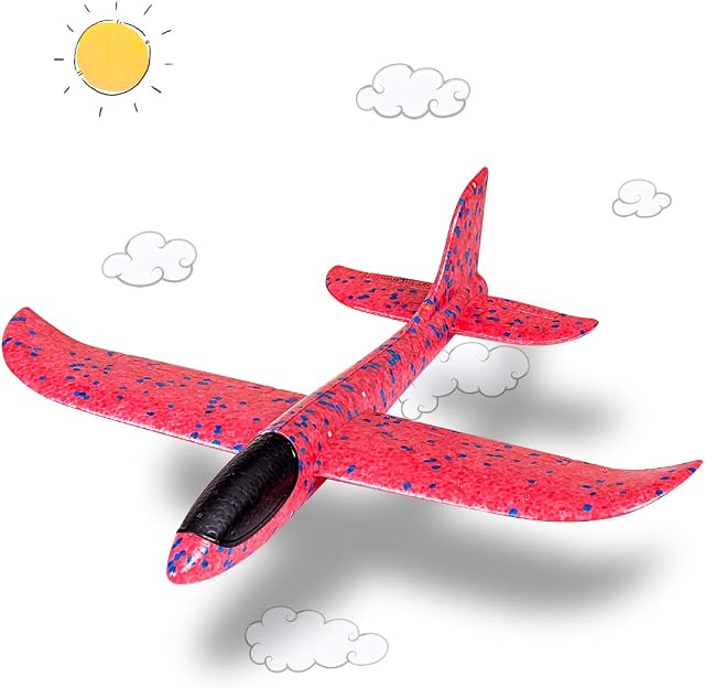 Highttoy Outdoor Gifts for 3-12 Year Old Boys Girls,Children Model Foam Airplane Glider Toys for Boys Girls Birthday Gifts Outdoor Fun Foam Glider Plane Aircraft Flying Toys for Girls Kids Teens Red