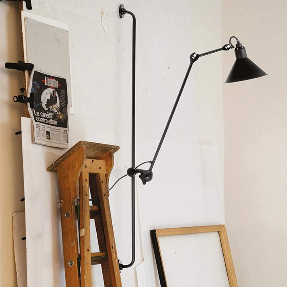 E27 Wandlampe mit Schalter und Kabel Stecker Vintage Verstellbare Flexible Langer Arm Leselampe Industrielampe Schwenkbar Teleskop Wandleuchte Wohnzimmer Schlafzimmer Nachttischlampe