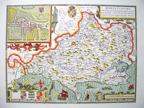 Mapa starego Dorsetshyre - dorset - 42 cm x 55 cm - druk plakatu vintage