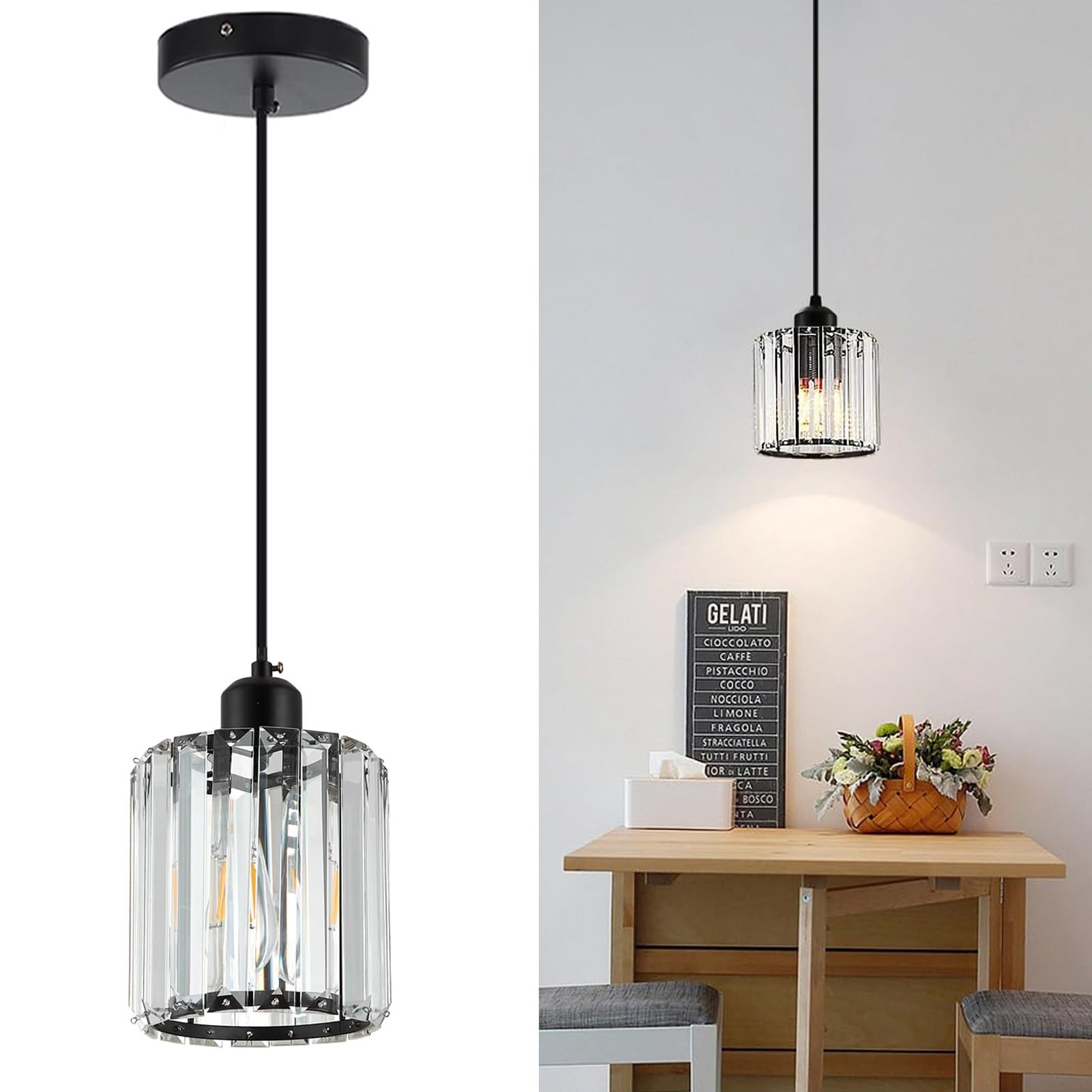 jengush Ceiling Light Battery Operated Pendant Light,Wireless Indoor Battery Chandelier with Remote Control Dimmable,Rechargeable Hanging Light for Dining Room Kitchen Bedroom Living Room(Black)