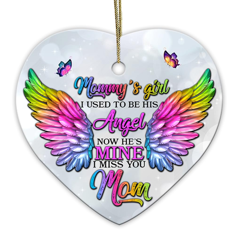 Sportyzen Mom Memorial Ornament – I Miss You Mom Heart with Angel Wings & Butterflies – Remembrance Ornament for Loss of Mother, Bereavement Gift from Daughter or Son, Sympathy Keepsake Christmas