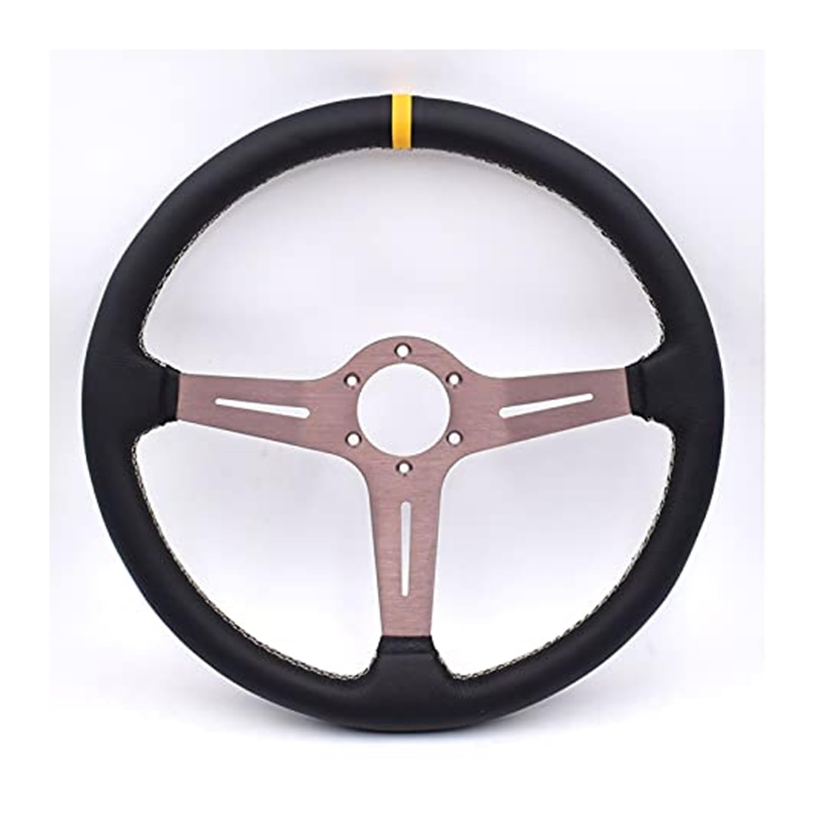 Volante Deportivo Volante 380 mm / 15 Pulgadas Coche de Volante de Deriva de Cuero Real Cubierta Volante Coche(Black)