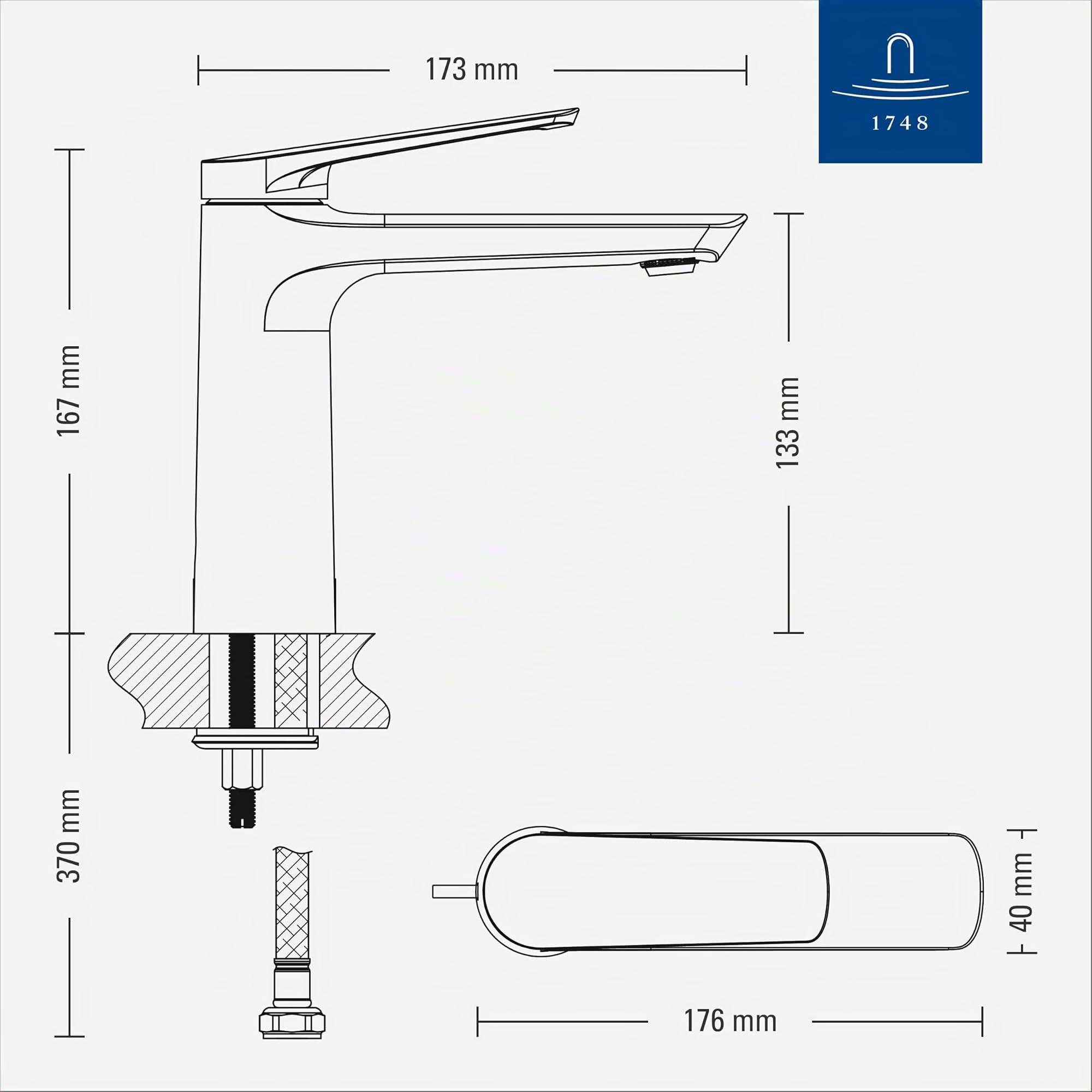 Villeroy & Boch Oasis grifo para lavabo con varilla - Grifería con cartucho cerámico - Grifo de bajo consumo y fácil de limpiar - Altura de caño de 114 mm - Grifo redondo cromado