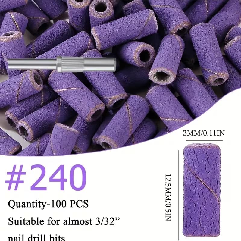 100PCS 240 Grit Nail Drill Sanding Bands with 3mm Mandrel