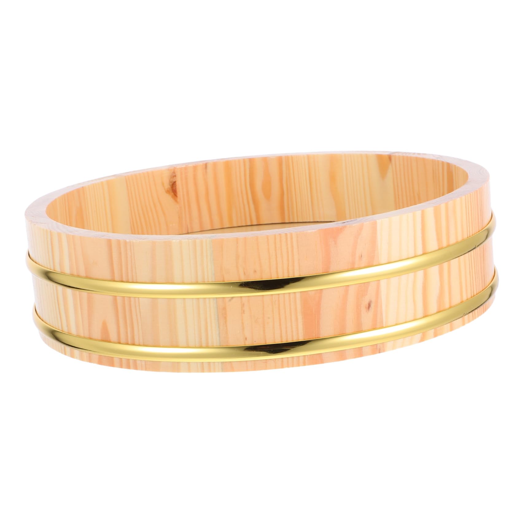 TOYANDONA Traditionelle Sushi-Reis-Mischwanne Aus Holz Mit Elegantem Goldrand 10.43In Japanische Hangiri-Schüssel Für Sushi-Zubereitung Und Küchengebrauch